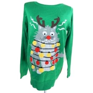 Tipsy Elves Electrocuted Cat Ugly Christmas Sweater